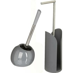 WC-/toiletborstel met toiletrolhouder set grijs - Badkameraccessoireset