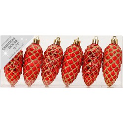 Christmas goods Kersthangers - 6x - dennenappels - rood - 9 cm - Kersthangers