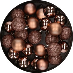 28x stuks kleine kunststof kerstballen walnoot bruin 3 cm - Kerstbal