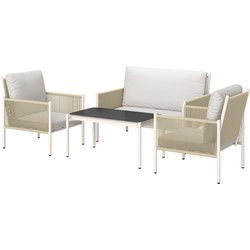 4goodz Tuinmeubelset 4-delig met salontafel bank en 2 stoelen - Zand/grijs