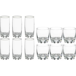 Set 12x stuks Tinn-serie water/drink glazen 310 en 380 ml van glas - Longdrinkglazen