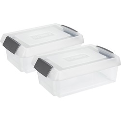Sunware 2x opslagbox kunststof 30 liter transparant 59 x 39 x 17 cm met extra hoge deksel - Opbergbox