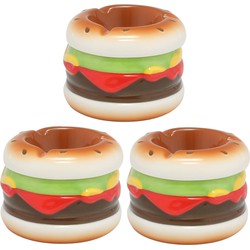 Set van 3x stuks hamburger asbakken rond dolomiet multi-kleur 7 x 9 cm - Asbakken
