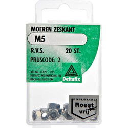Moeren zeskant m8 rvs 8st