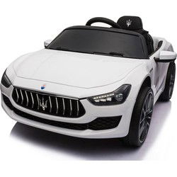 Maserati Ghibli, 12v elektrische kinderauto, rubberen banden, lederen zitje.