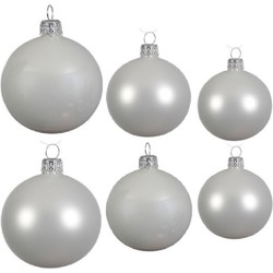 Glazen kerstballen pakket winter wit glans/mat 16x stuks diverse maten - Kerstbal