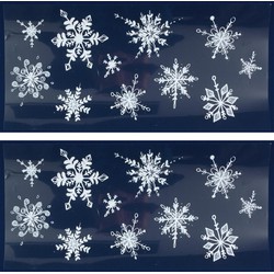 2x Witte kerst raamstickers glitter sneeuwvlokken 23 x 49 cm - Feeststickers