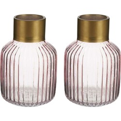 Bloemenvazen 2x stuks - luxe decoratie glas - roze/goud - 12 x 18 cm - Vazen