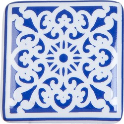 Clayre & Eef Deurknop  3x2x3 cm Blauw Wit Keramiek Vierkant Meubelknop