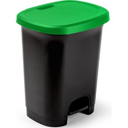 PlasticForte Pedaalemmer - kunststof - zwart-groen - 27 liter - Pedaalemmers