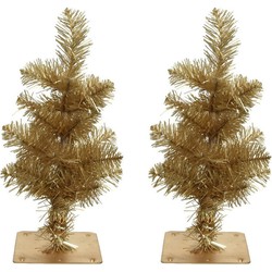 2x stuks miniboompjes/kunstbomen in het goud 35 cm - Kunstkerstboom