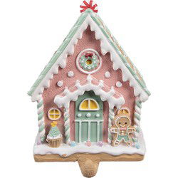 Clayre & Eef Haak Kerstsok Gingerbread house Roze Kunststof