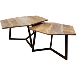 SVJ Salontafel 6-hoek - 56x73x45 cm - Metaal - Zwart/Bruin - Set van 2