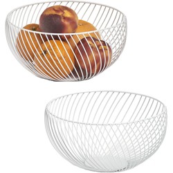 2x Ronde fruitschaal/fruitschalen van metaal wit 26 cm - Fruitschalen