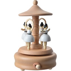 Clayre & Eef Muziekdoos Draaimolen Ø 11x17 cm Beige Hout