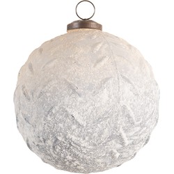 Clayre & Eef Kerstbal XL  Ø 12 cm Wit Grijs Glas Rond Kerstboomversiering