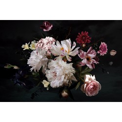 Bloemen op zwarte achtergrond - Behang - 400x400cm - maatwerk
