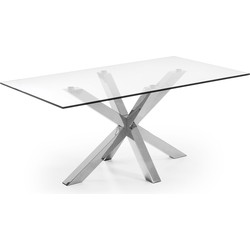 Kave Home - Argo glazen tafel met roestvrij stalen poten 180 x 100 cm