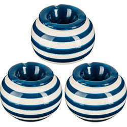 Terras asbak/stormasbak - 3x - rond - keramiek - 12 x 8 cm - blauw/wit - Asbakken