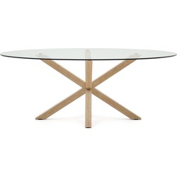 Kave Home - Argo ovale glazen tafel met stalen poten met houteffect Ø 200 x 100 cm