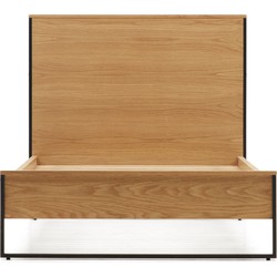 Kave Home - Bed Taiana in eikenfineer en stalen poten met zwart gelakte afwerking 90 x 190 cm