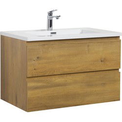Badplaats Badkamermeubel Set Angela 80cm - Eiken - Badmeubel met Wastafel