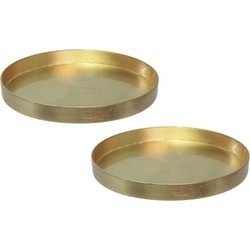 2x stuks ronde kunststof dienbladen/kaarsenplateaus goud D27 cm - Kaarsenplateaus