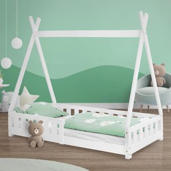 Kinderbed met uitvalbeveiliging en lattenbodem 80x160 cm Wit grenen hout ML-Design