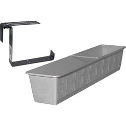 Kunststof plantenbak grijs rechthoekig 80 cm met 2 verstelbare railing beugels - Plantenbakken
