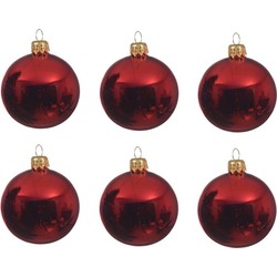 Decoris Kerstballen set - 6x stuks - rood - glas - 6 cm - Kerstbal