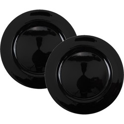 Set van 2x stuks kerstdiner onderborden rond zwart glimmend 33 cm - Onderborden