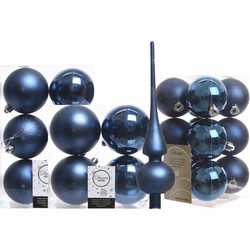 Kerstversiering kunststof kerstballen met piek donkerblauw 6-8-10 cm pakket van 45x stuks - Kerstbal