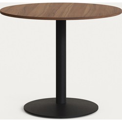 Kave Home - Ronde Esilda-tafel van noothout met melamine en zwart gelakte metalen poot Ø 90 x 70 cm
