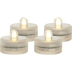 Ideas4seasons LED waxinelichtjes/theelichtjes voor onder water - set van 4x - warm wit - LED kaarsen