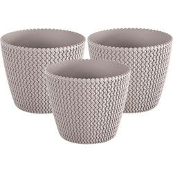 Prosperplast Plantenpot Splofy - 3x - taupe - kunststof - D13 x H11 cm - Plantenpotten