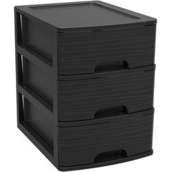 EDA Ladekast/organizer 3x lade - zwart - L19 x B26 x H25 cm - Ladeblok