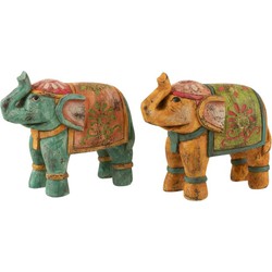  J-Line Decoratie Olifant Indisch Poly Oranje Turquoise - Small