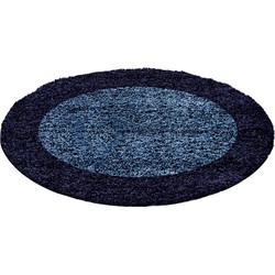 Tapijtenloods Basic Rond Shaggy Kader vloerkleed Blauw Hoogpolig- 120 CM ROND