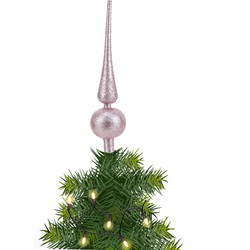 Kunststof piek lichtroze met glitters H23 cm - kerstboompieken