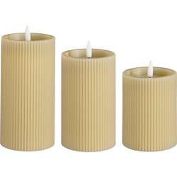 Mica Decorations LED Pilaarkaars - Set van 3 - H15 x Ø8 cm - Wax - Taupe