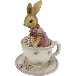 Clayre & Eef Beeld Konijn 8x8x11 cm Bruin Beige Polyresin Woonaccessoires