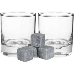 Luxe whiskyglazen set 6x stuks 300 ml met 6x whisky ijsblokstenen - Drinkglazen