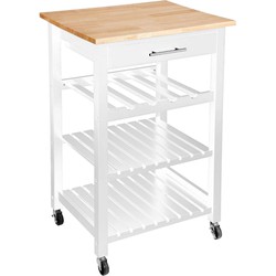 5Five Keukentrolley - met lade - wit/bruin - hout - 87 x 58 x 48 cm - keukenkast - Opberg trolley