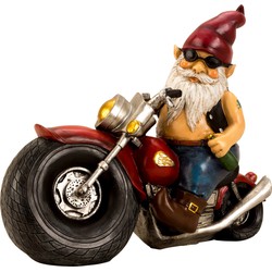 Tuinkabouter beeld Biker - Polystone - Motor rijder - 28 x 35 cm - Tuinbeelden