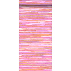 ESTAhome behang geweven motief roze en oranje