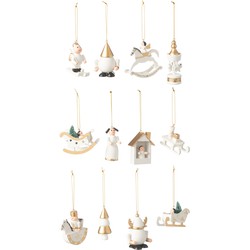 J-line - Doos Met 12 Hangers Hout Wit/goud - 30.5x29x4.5cm