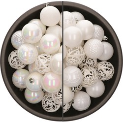 74x stuks kunststof kerstballen mix van parelmoer wit en wit 6 cm - Kerstbal