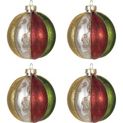 Clayre & Eef Kerstbal Set van 4  Ø 8 cm Rood Groen Glas Rond Kerstboomversiering