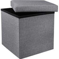 HI poef/hocker/opbergbox - grijs - polyester/mdf - 38 x 38 cm - opvouwbaar - Poefs