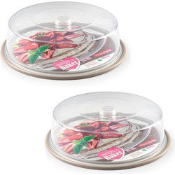 PlasticForte Taartstolp - 2x - taupe bodem - 32 x 9,5 cm - bewaardoos - Taartplateaus